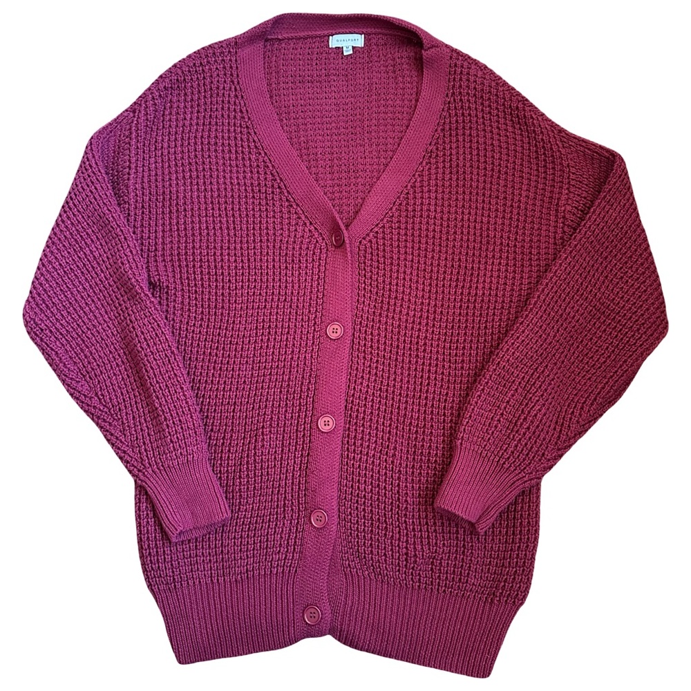 Qualfort Women’s Cotton Button Down Cardigan Sweater Fall Burgundy Medium EUC‎